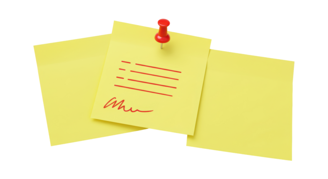 Isolated Yellow Sticky Notes with Red Pin