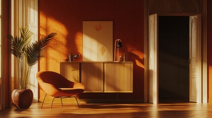 Fototapeta premium Sunny Interior Design, Warm Hues, Open Space