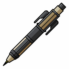 A pen featuring a black and blue handle, resting on a white surface.