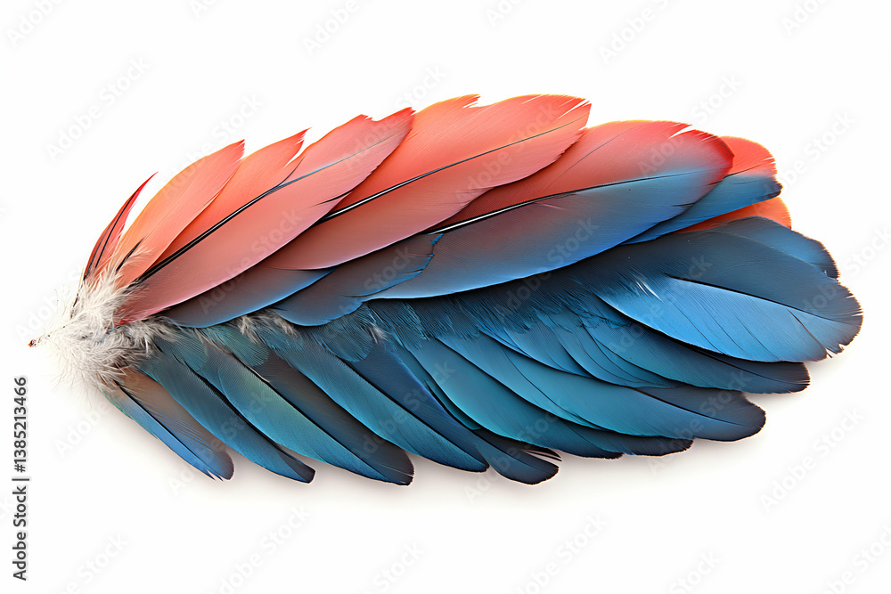 Poster vibrant array of exotic feathers isolated on white showcasing vivid color gradients and intricate te