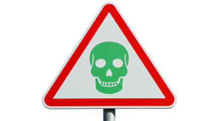 Isolated Triangle Warning Sign with Green Skull Symbol