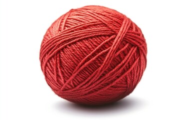 A red yarn ball sits on a white background, representing a versatile material often used in knitting, crocheting, and crafting activities