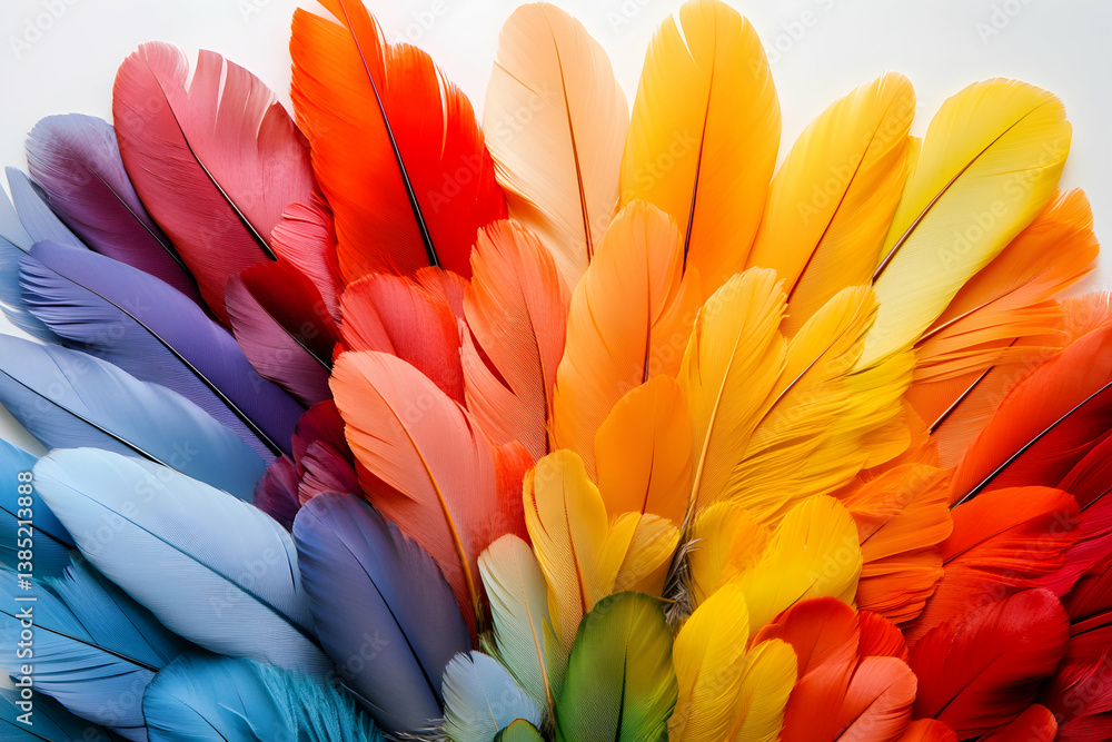 Poster a vibrant assortment of colorful feathers creating a captivating rainbow pattern