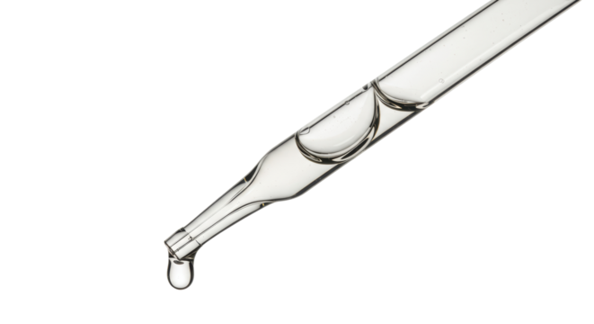Isolated Clear Glass Dropper with Liquid Drop
