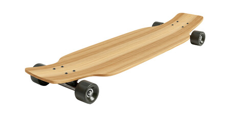 Isolated Wooden Longboard Skateboard with Black Wheels
