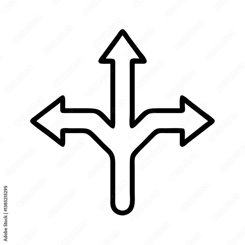 Poster directional arrows icon showing choice of way forward left right up for navigation guidance concept 