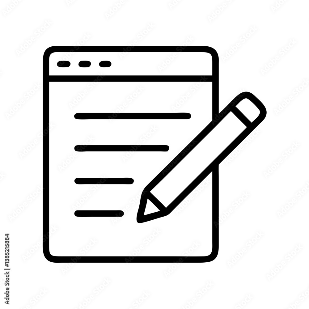 Poster write notes icon vector illustration of paper with lines and pencil for business and education tasks