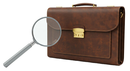 Isolated Briefcase with Magnifying Glass Detailed Search