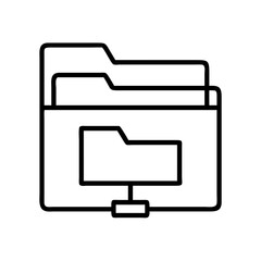 Outline document folder icon for data storage and file management system application and web design