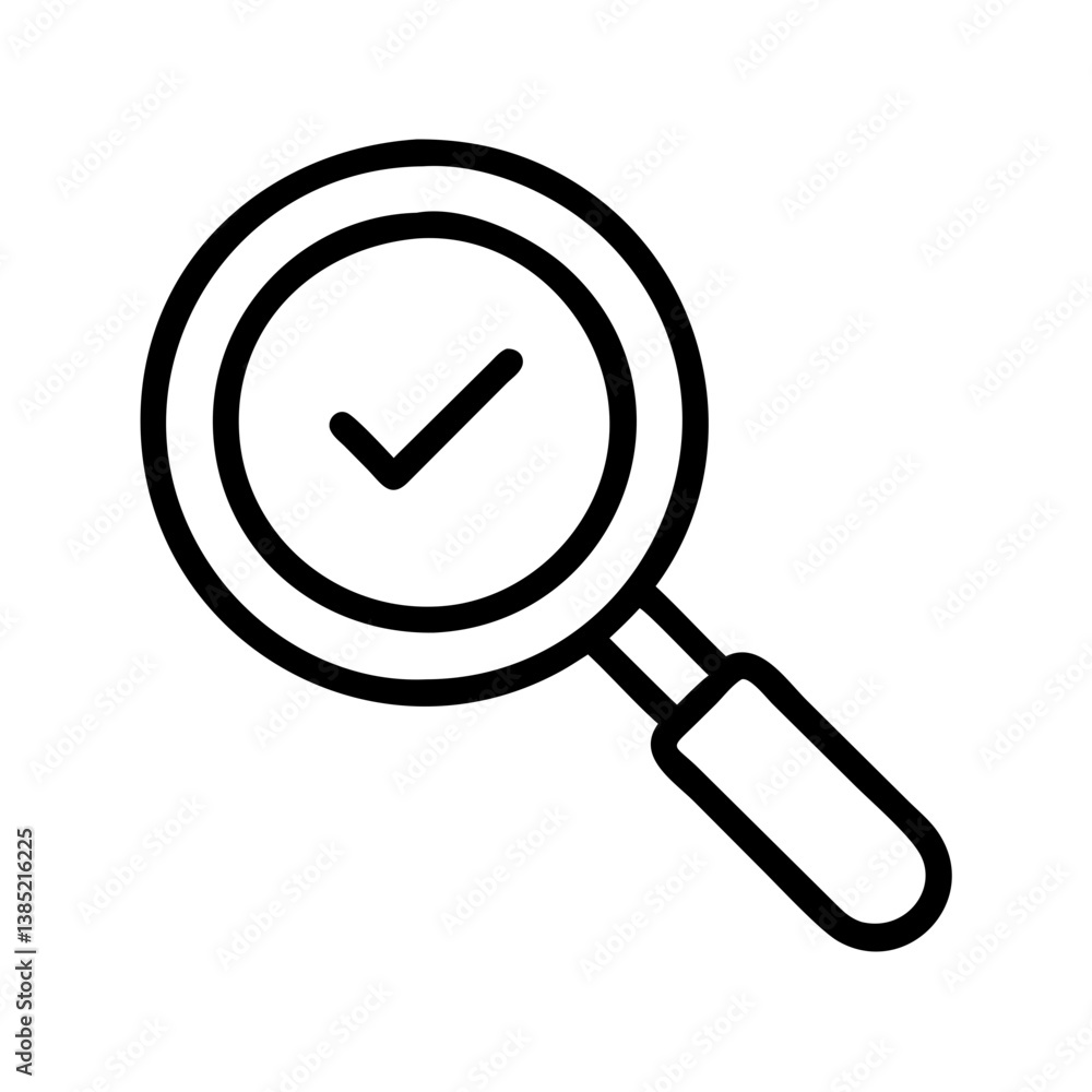 Poster search find check mark verification magnifying glass icon vector for success and approval symbol des