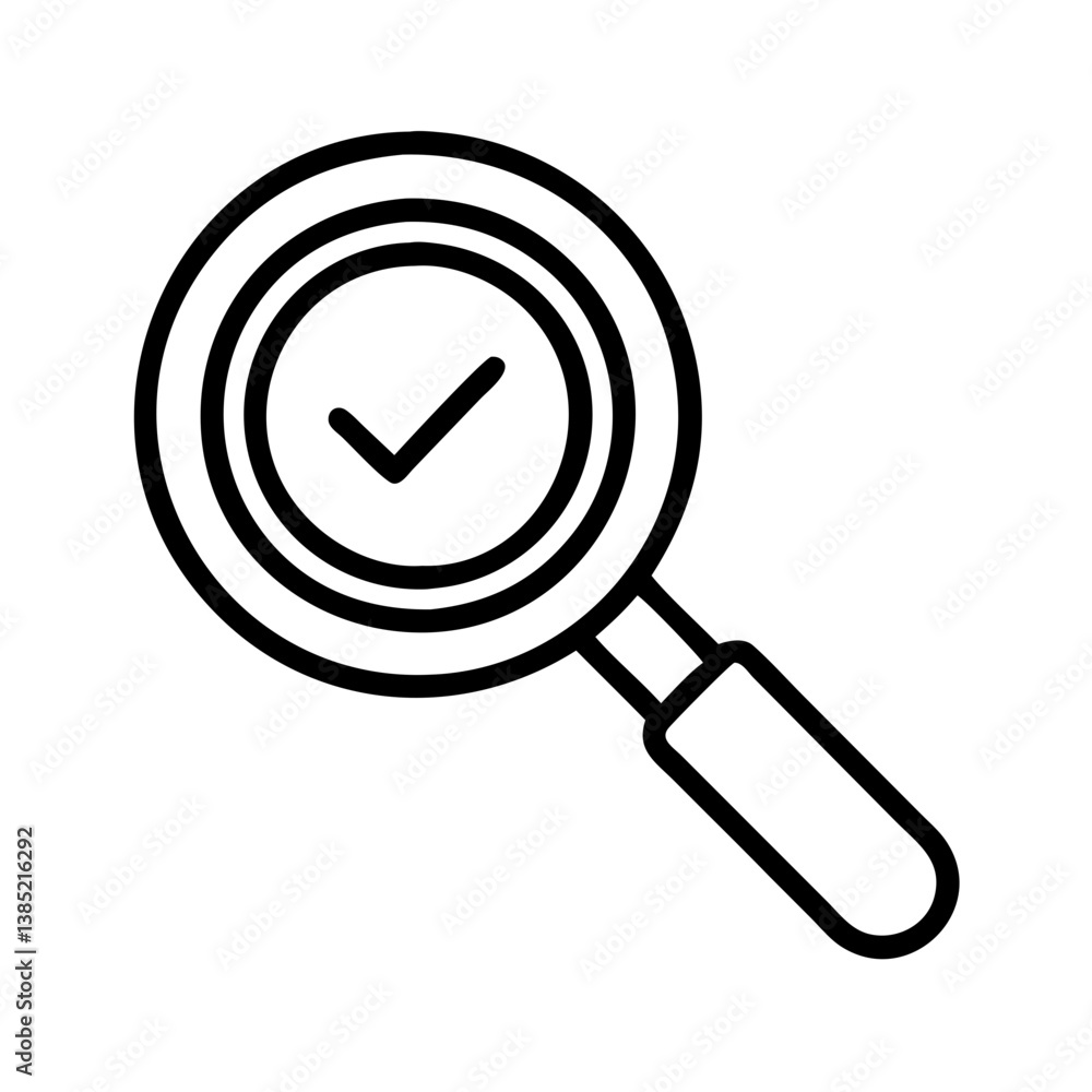 Poster magnifying glass with check mark icon for search verification and validation process symbol vector i