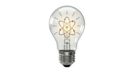 Isolated Light Bulb with Atom Model Inside Representing Scientific Innovation