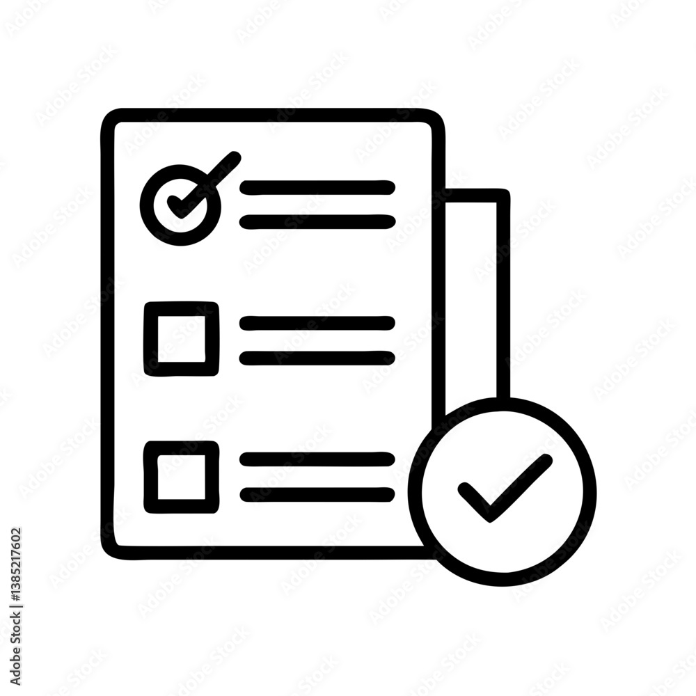 Poster checklist task management vector icon for project plan to do list and complete check mark survey for
