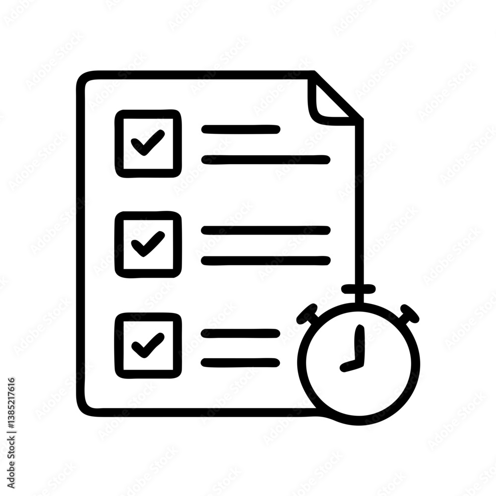 Poster checklist task management with timer deadline vector icon for productivity and efficiency planning l