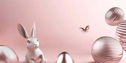 A luxurious Easter display with pastel-colored eggs and elegant decorations. The festive scene embodies renewal and tradition, perfect for seasonal branding, posters, and holiday marketing.