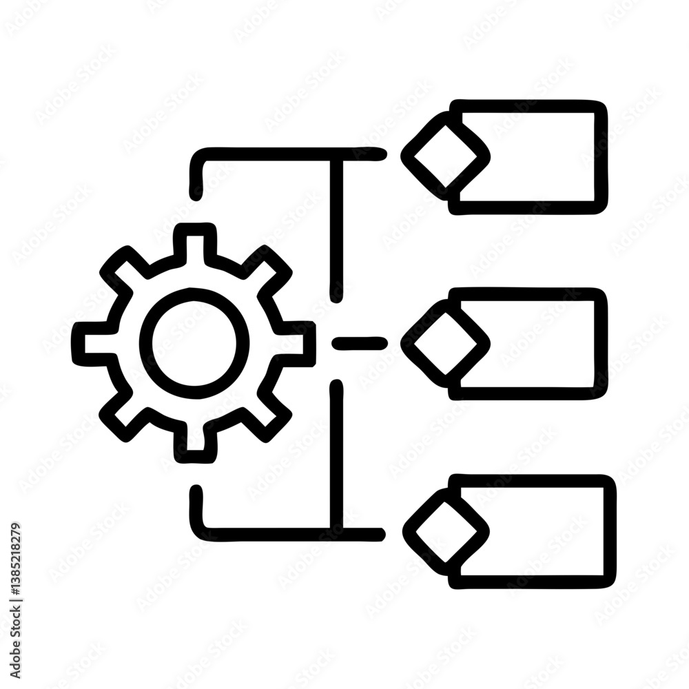 Poster workflow automation process management diagram with gear and rectangles for data processing diagram