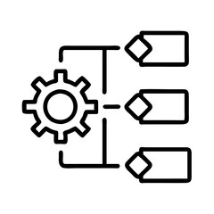 Workflow automation process management diagram with gear and rectangles for data processing diagram 