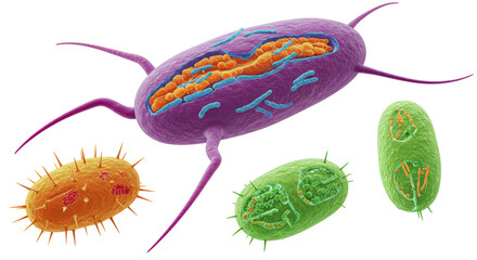 Isolated Group of Colorful Microscopic Bacteria Cells
