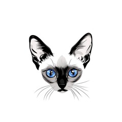 Striking Portrait of a Siamese Kitten with Vivid Blue Eyes. A captivating illustration perfect for pet-related designs and branding.