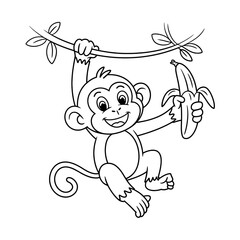 a monkey eating bannana coloring page 