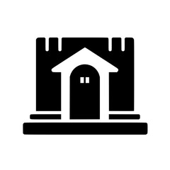 Black and White Fortress Entrance Icon on White Background