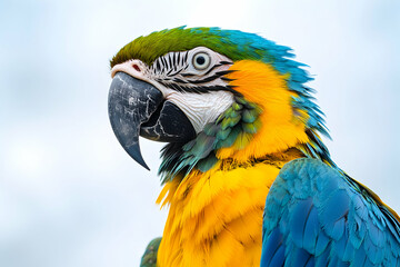 Close-up Portrait of a Stunning Colorful Macaw Isolated on White Background