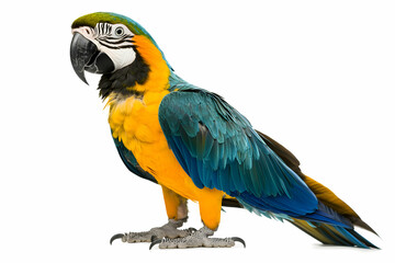Fototapeta premium Striking Portrait of a Blue and Gold Macaw Parrot Isolated on White Background