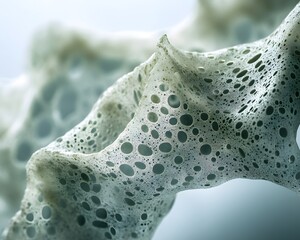 Close-up view of a porous material showcasing its intricate structure and texture. This image highlights the unique patterns, ideal for scientific, educational, or artistic use.