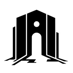 Minimalist Black and White Architectural Illustration with a Gateway