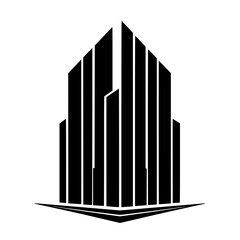 Minimalist Modern Black Skyscraper Logo on White Background