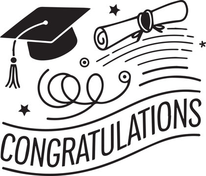 "Congratulations of a Graduate: A graphic depiction of graduation symbols, with "Congratulations" banner, ideal for celebratory greetings.