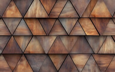 Obraz premium Textured wooden panels arranged in triangular patterns create a warm, rustic aesthetic, perfect for enhancing interior designs.