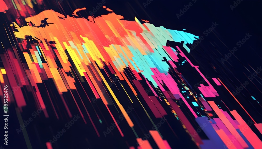 Poster vibrant and dynamic abstract design featuring colorful lines and patterns that create a sense of mov