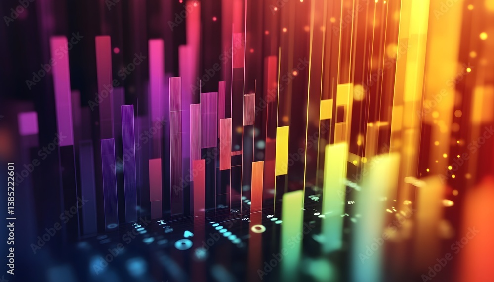 Fototapete Vibrant, abstract data visualization with colorful bars representing growth and analysis in a dynamic environment. Ideal for illustrating technology, innovation, and data trends.