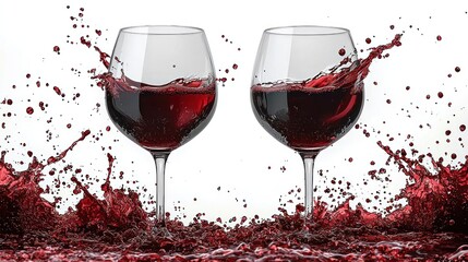 Red wine glasses with splashing liquid, elegant still life. Possible use Stock photo for wine, drinks, celebration