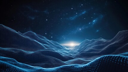 Digital Mountainscape Under Cosmic Sky