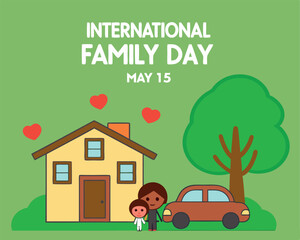 Fototapeta premium International Family Day: House, Car, Kids, and Hearts on May 15.