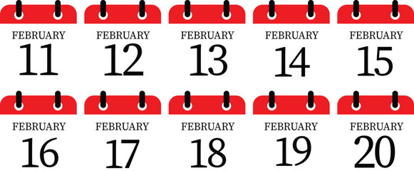 February calendar icon set. Calendar event reminder date.calendar date icon on white background.