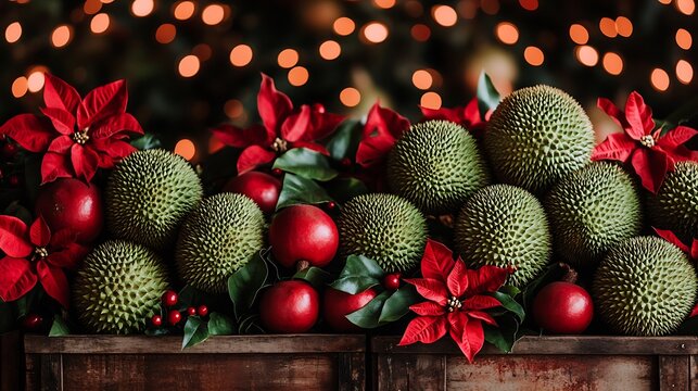 Christmas fruit display, wooden crate