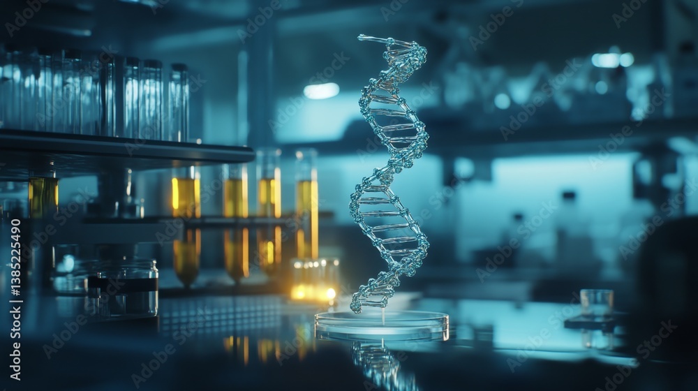 Poster exploring dna structure in a high-tech lab scientific research modern science environment close-up v