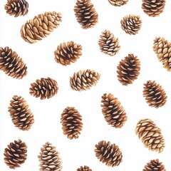 Colorful Pine Cones on a White Background for Texture and Pattern
