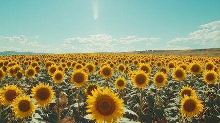 Obraz premium Vast sunflower field under a bright summer sky.