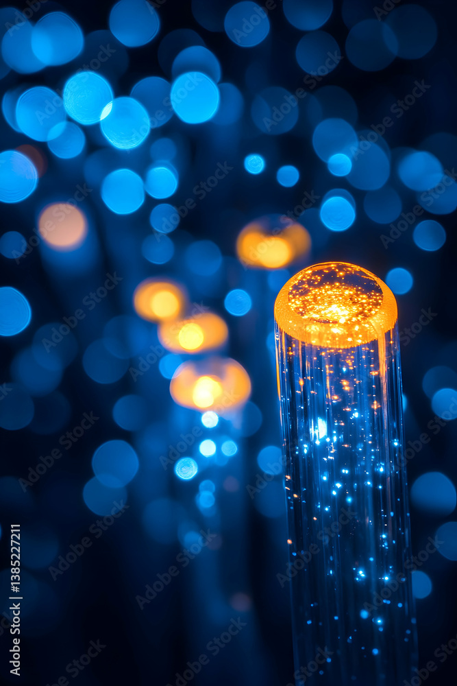 Poster illuminated fiber optic cables transmitting data in a network system