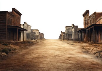 Deserted Old West Town with Abandoned Buildings and Empty Street
