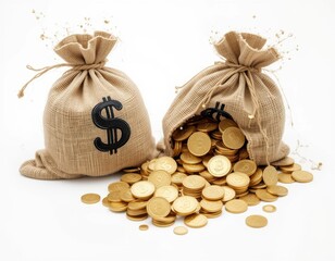 bag of gold coin isolated on transparent background AI Generated