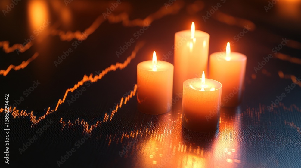 Aufkleber candles on stock chart; reflection; remembrance; suitable for background use