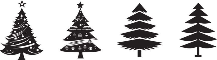Obraz premium Chirstmas tree icon set silhouette