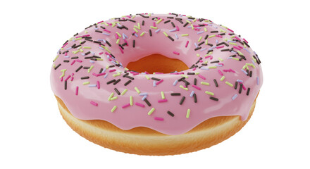 Isolated Pink Frosted Donut with Sprinkles for Dessert Treat