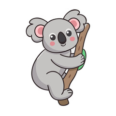 Fototapeta premium Cute koala bear climbing tree vector illustration for kids design and animal lovers isolated on white background