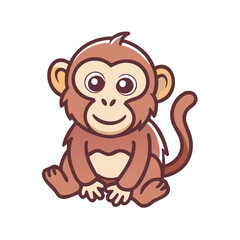 Cute cartoon monkey vector illustration adorable primate ape animal wildlife jungle character design graphics